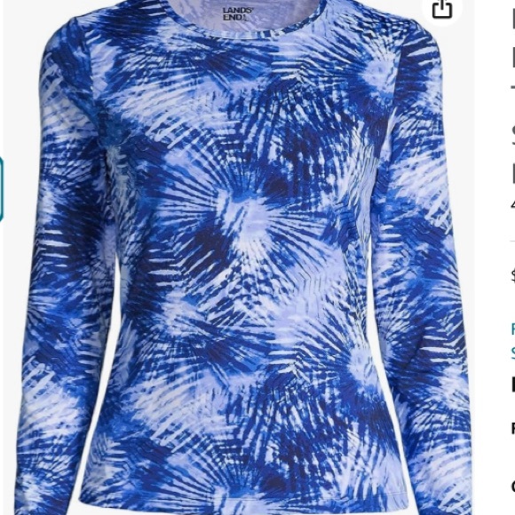 Lands' End XS & large Long Sleeve Swim Tee Rash Guard Deep Sea Navy Tie Dye nwt - Picture 3 of 12